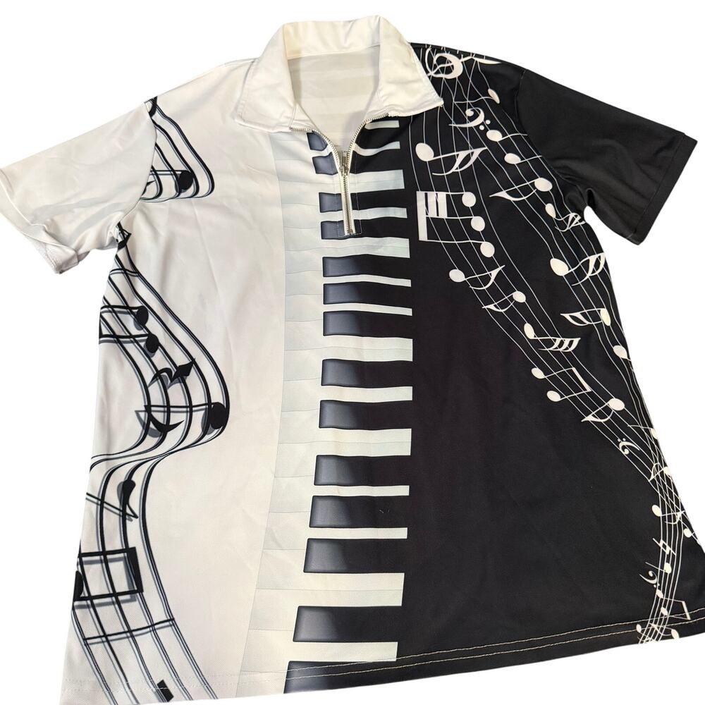 Piano musical quarter zip mens jersey music instruments sz M black white